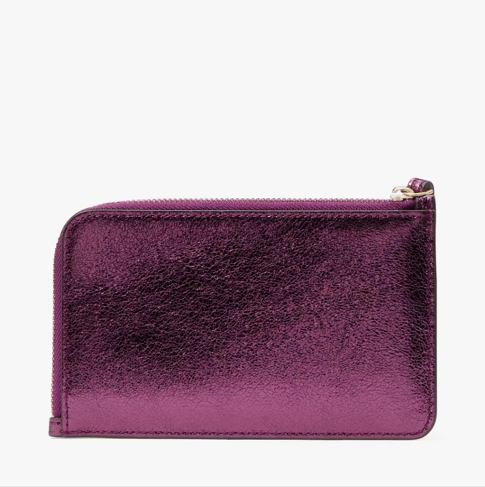 Kate Spade Lucy Metallic Small L-zip Wristlet, Dark Raspberry - Picture 3 of 3